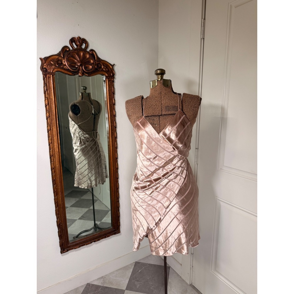 Michelle Mason Silk Blend Velvet Wrap Mini Dress Blush Pink Lace Up Back Size 2